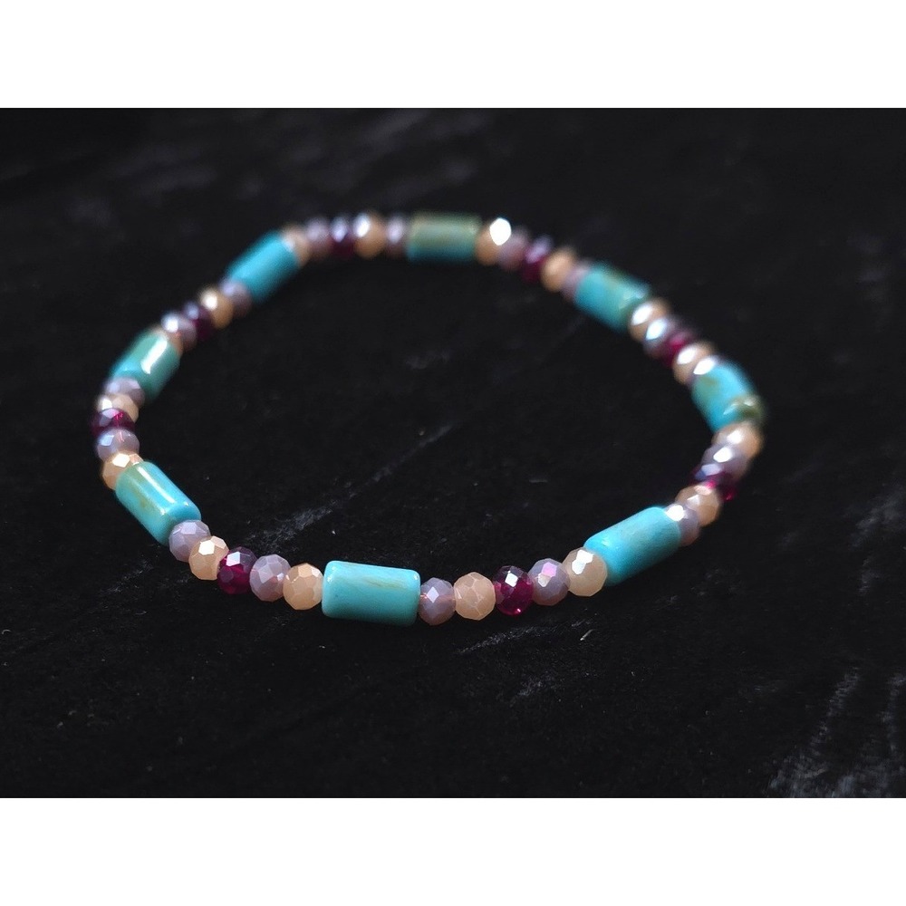 New Faux Turquoise Bead Stretch‎ Bracelet Faceted Beads Beaded Boho Southwestern - Picture 4 of 10
